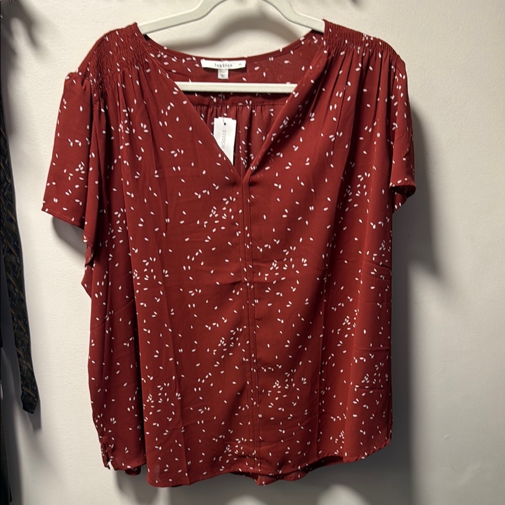 Fun 2 Fun Burnt Orange Short Sleeve Relaxed Blouse